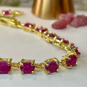 5ct Natural Brazilian Ruby Tennis Bracelet. 18K yellow Gold Electroplated on 925